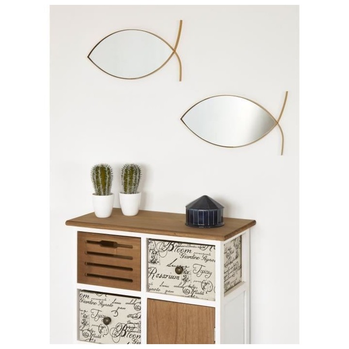 Miroir en forme de Poisson - 39,6 x 18,5 x 1,6 cm - Jaune doré