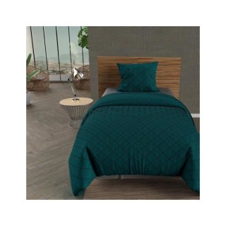 Parure housse de couette PAON - 140 x 200 cm - Microfibre - Bleu - SOL