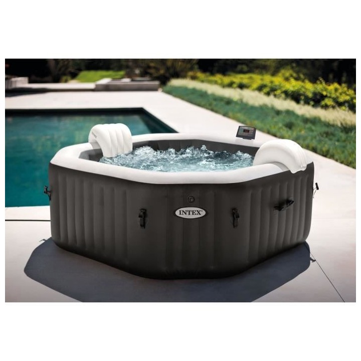 Spa gonflable INTEX - Carbone - 201 x 71 cm - 4 places - Carré