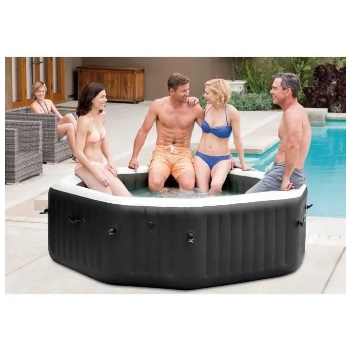 Spa gonflable INTEX - Carbone - 201 x 71 cm - 4 places - Carré