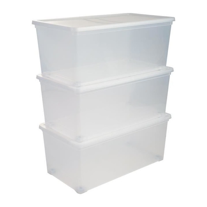 IRIS OHYAMA Set de 3 boîtes de rangement avec couvercle sur roulettes