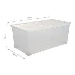 IRIS OHYAMA Set de 3 boîtes de rangement avec couvercle sur roulettes NCBR-70 - 3x 70 L - L71.5 x l39 x H30.5 cm - Transparent