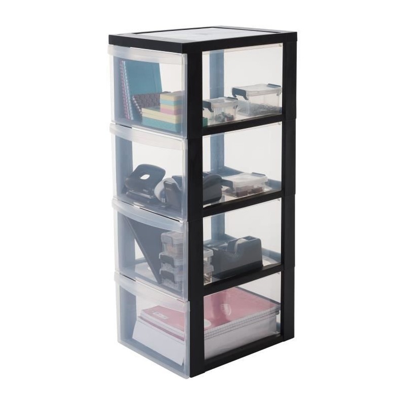 IRIS OHYAMA Armoire de rangement - 4 tiroirs de 15 L - Avec roues - Poignées ergonomiques - L29 x P37,5 x H81 cm - Noir