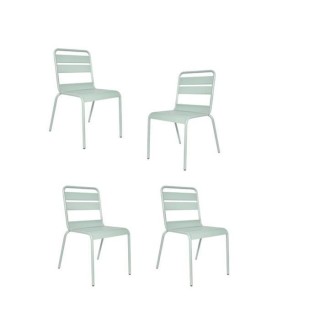 Lot de 4 chaises de jardin - Acier - Vert Céladon