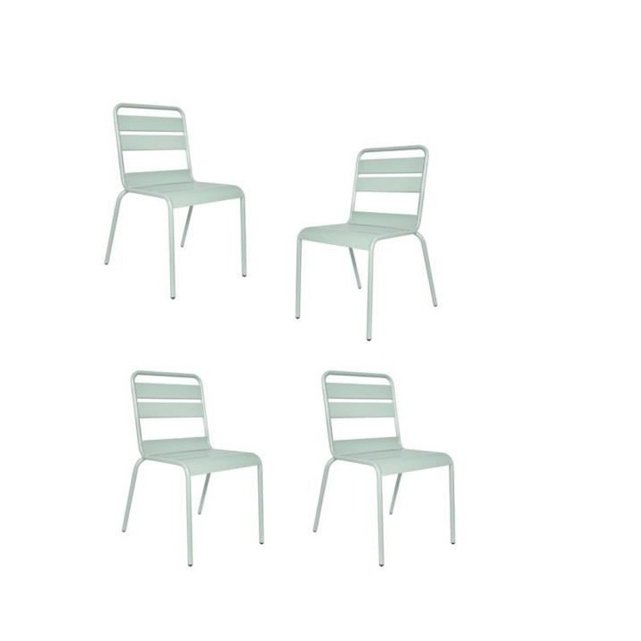 Lot de 4 chaises de jardin - Acier - Vert Céladon