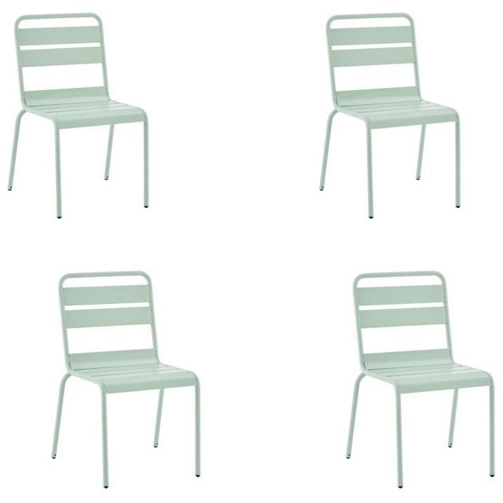 Lot de 4 chaises de jardin - Acier - Vert Céladon