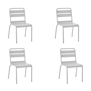 Lot de 4 chaises de jardin - Acier - Gris
