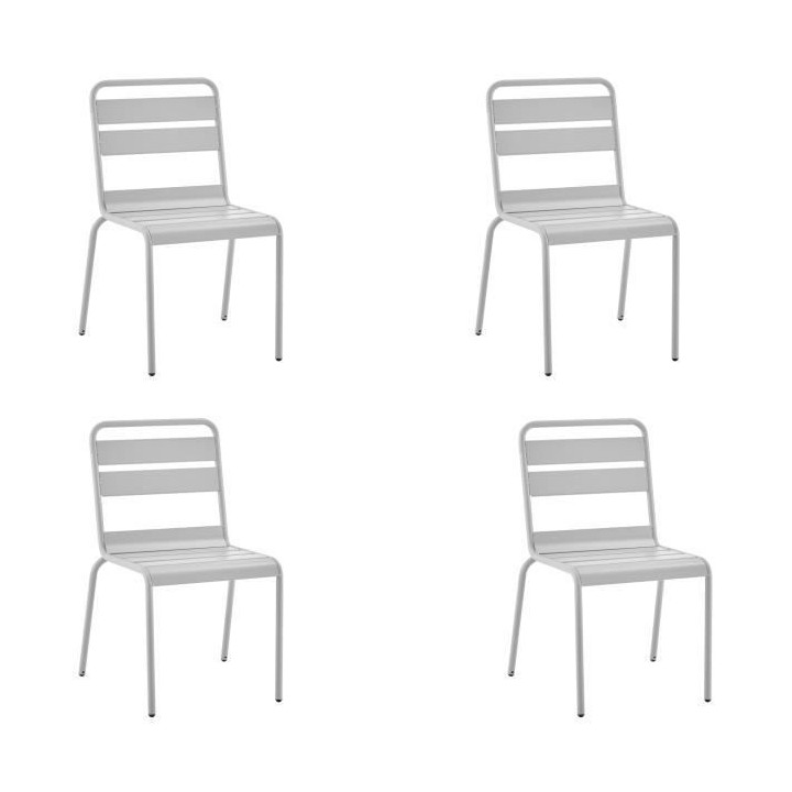 Lot de 4 chaises de jardin - Acier - Gris