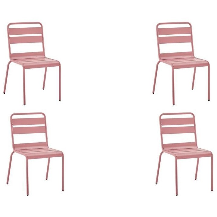 Lot de 4 chaises de jardin - Acier - Rose