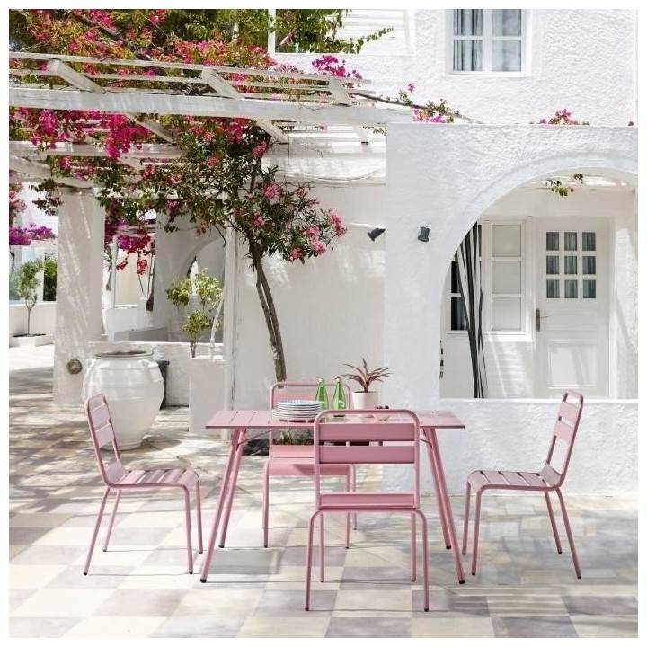 Lot de 4 chaises de jardin - Acier - Rose