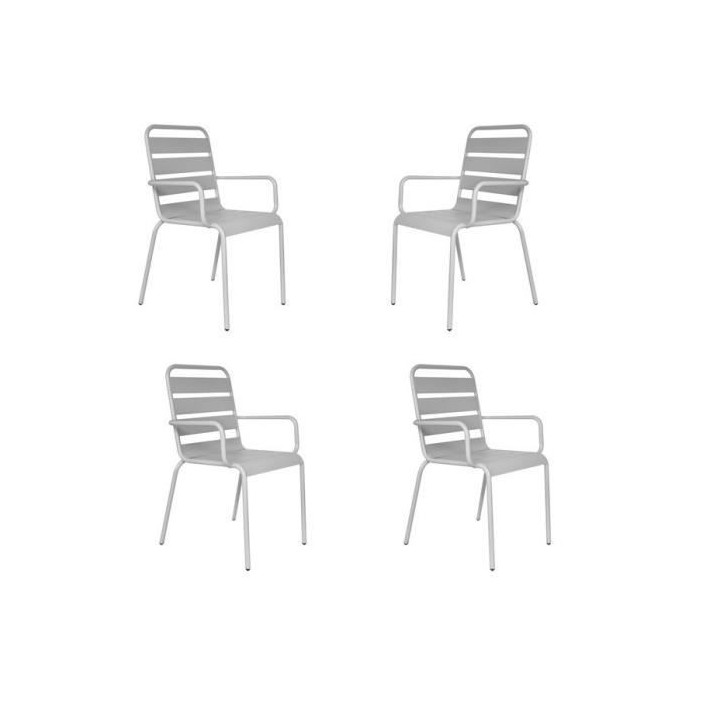 Lot de 4 fauteuils de jardin - Acier - Gris
