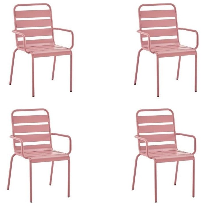 Lot de 4 fauteuils de jardin - Acier - Rose