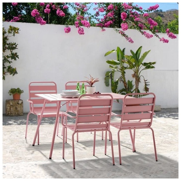 Lot de 4 fauteuils de jardin - Acier - Rose