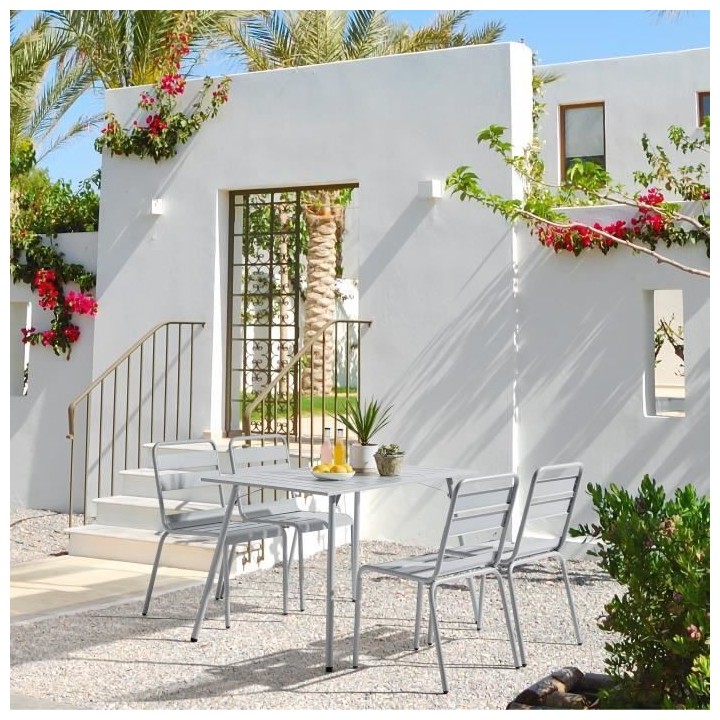 Table de jardin rectangulaire - 120 cm - Acier - Gris