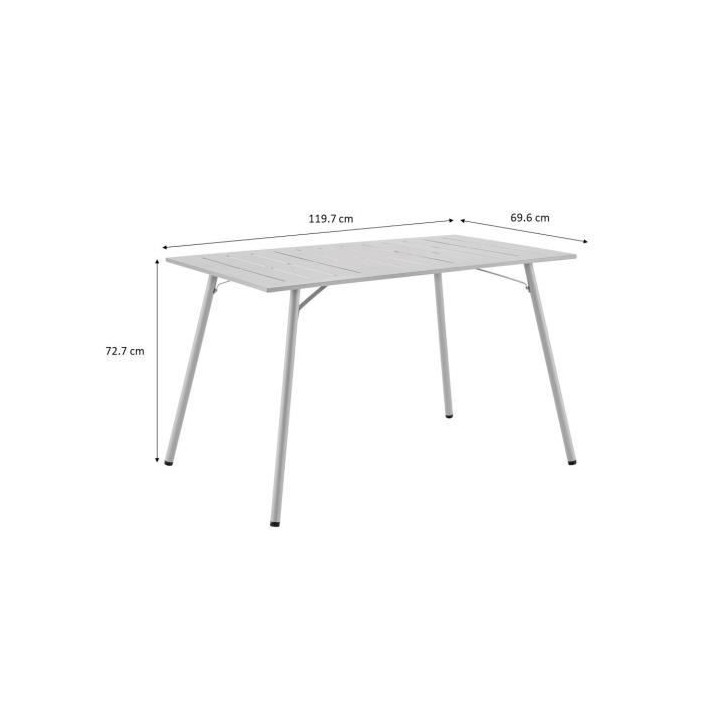 Table de jardin rectangulaire - 120 cm - Acier - Gris
