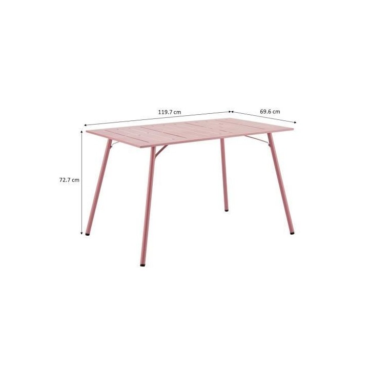 Table de jardin rectangulaire - 120 cm - Acier - Rose