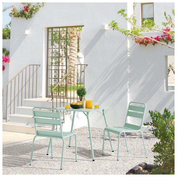 Table de jardin carré - Acier - L 70 x P 70 x H 73 cm - Vert céladon