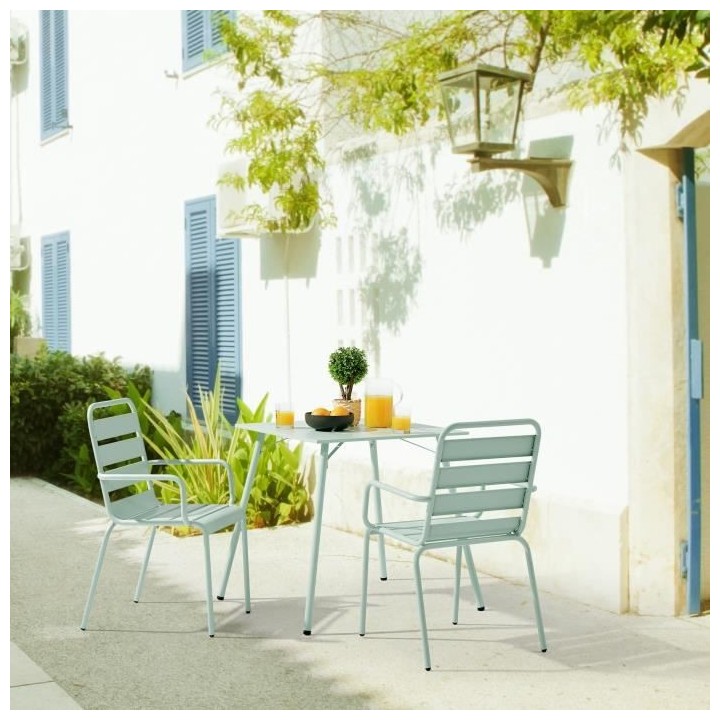 Table de jardin carré - Acier - L 70 x P 70 x H 73 cm - Vert céladon