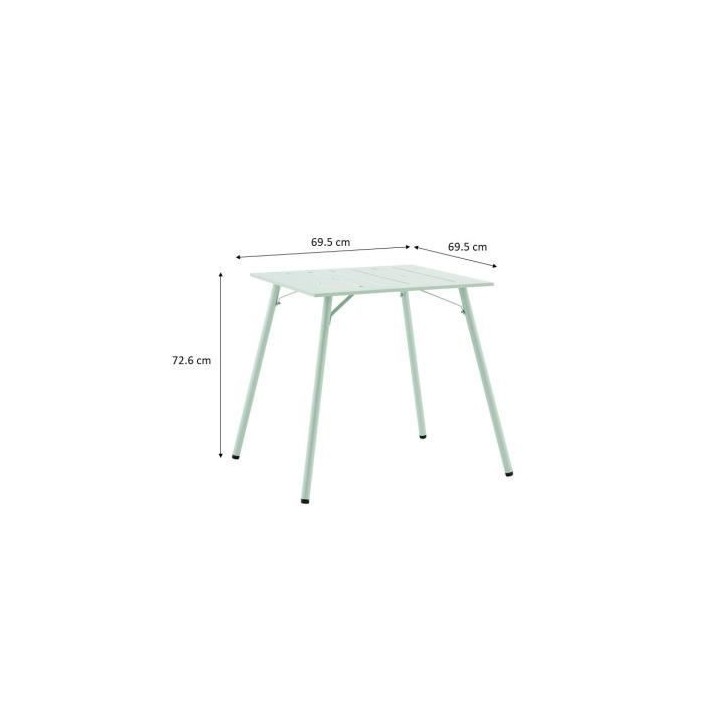Table de jardin carré - Acier - L 70 x P 70 x H 73 cm - Vert céladon