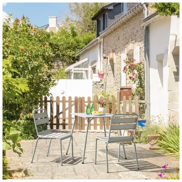 Table de jardin carré - Acier - L 70 x P 70 x H 73 cm - Gris