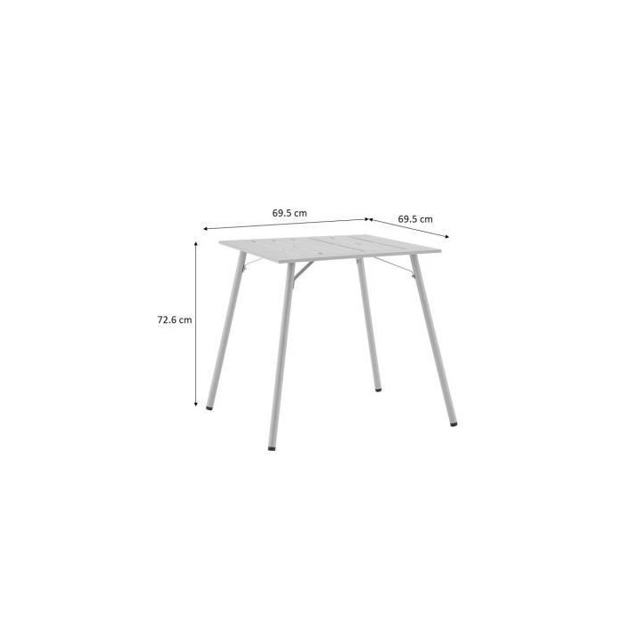 Table de jardin carré - Acier - L 70 x P 70 x H 73 cm - Gris
