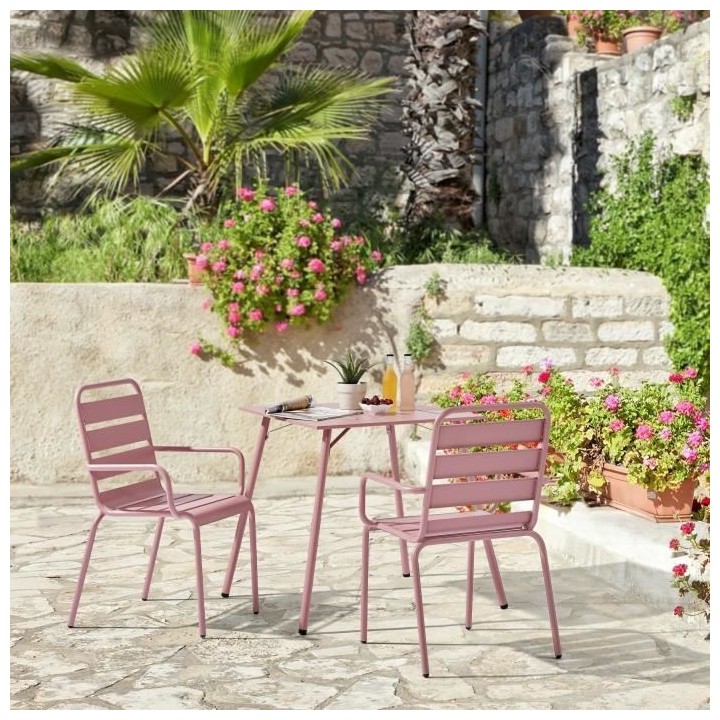 Table de jardin carré - Acier - L 70 x P 70 x H 73 cm - Rose