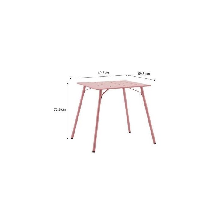 Table de jardin carré - Acier - L 70 x P 70 x H 73 cm - Rose