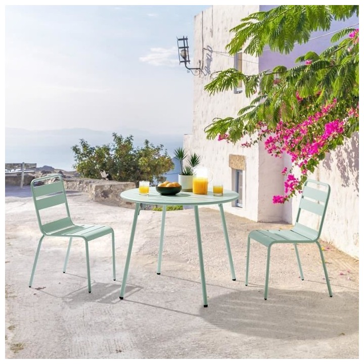 Table de jardin ronde - D 90 x H 73 cm - Vert Céladon - Acier