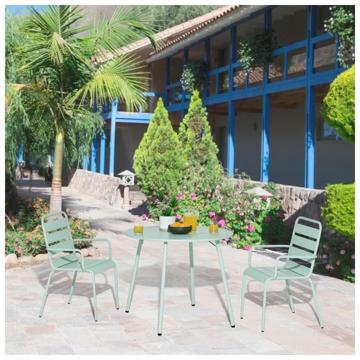 Table de jardin ronde - D 90 x H 73 cm - Vert Céladon - Acier