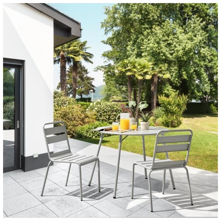 Table de jardin ronde - 90 cm - Acier - Gris