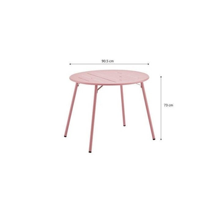 Table de jardin ronde - Rose - Métal - D 90 x 73 cm