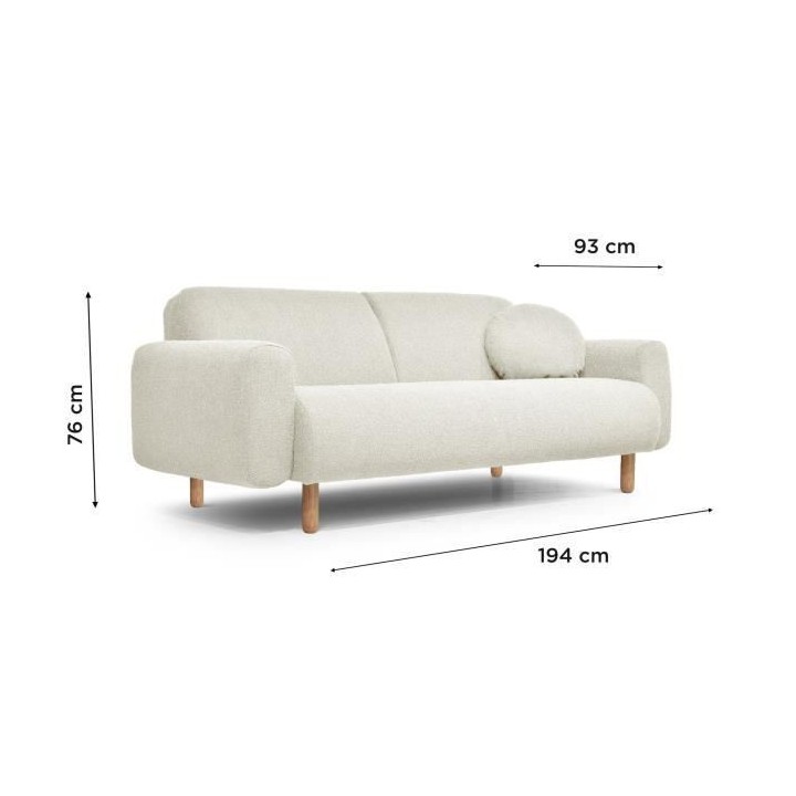 HEXAGONE - Canapé fixe 3 places - Blanc ivoire - 194 x 93 x 76cms - I