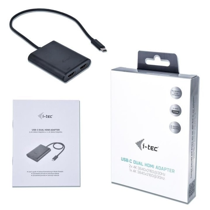 Adaptateur I-TEC USB-C 2x HDMI jusqu`a 2x4K 30Hz