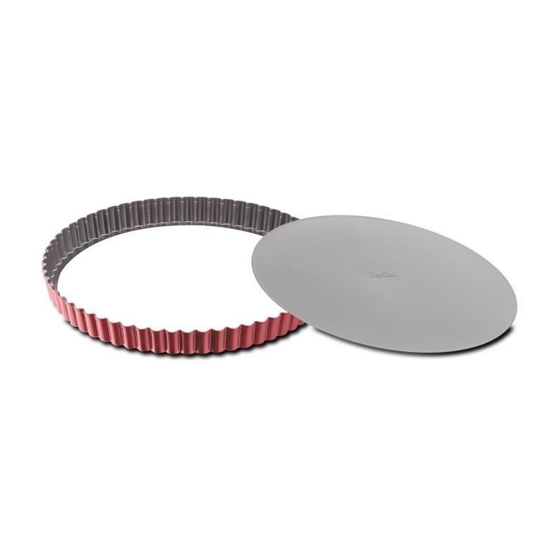 TEFAL Moule a tarte Delibake en acier - Ø 28 cm - Rouge et gris - Fond amovible