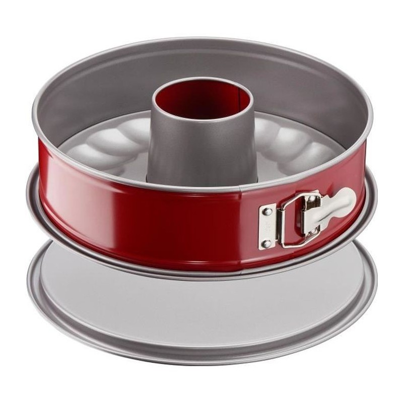 TEFAL Moule a savarin Delibake en acier - Ø 27 cm - Rouge et gris - Avec charniere