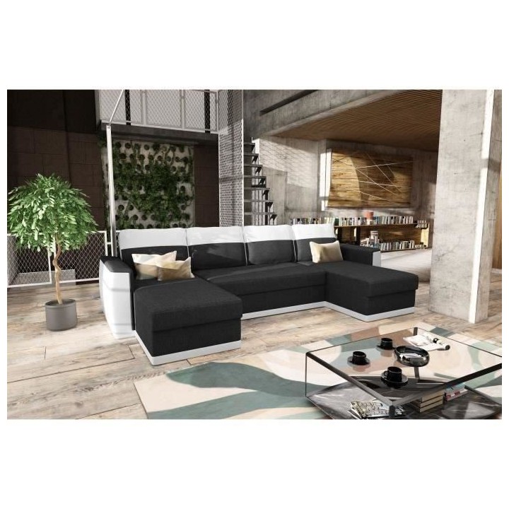 Canapé d'angle panoramique convertible 5 places JAMES - Simili et tis