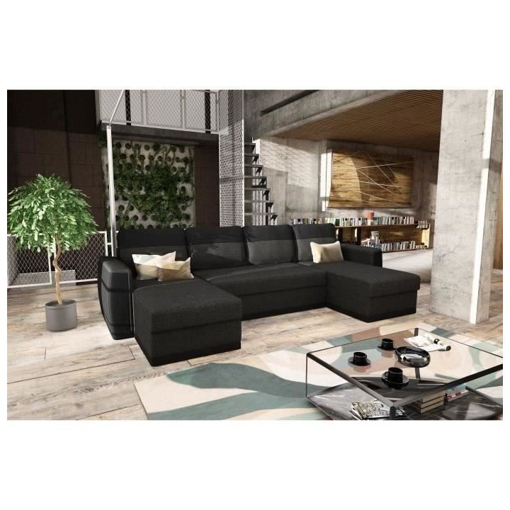 Canapé d'angle panoramique convertible 5 places JAMES - Simili et tis