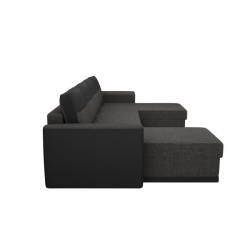 Canapé d'angle panoramique convertible 5 places JAMES - Simili et tissu Noir et Anthracite - L 298 x P 142 x H 85 cm