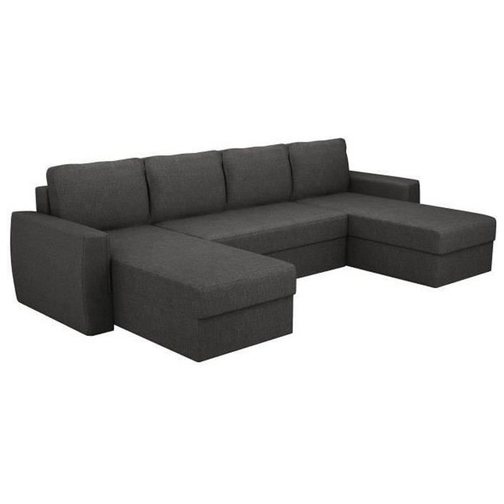 Canapé d'angle panoramique convertible 5 places JAMES - Tissu anthrac