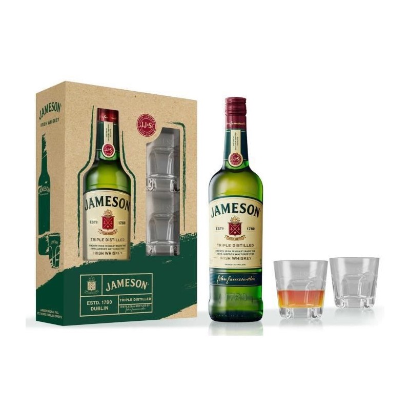 Jameson irish Whiskey - Blended Whiskey - 40%vol - 70cl - Coffret avec 2 verres