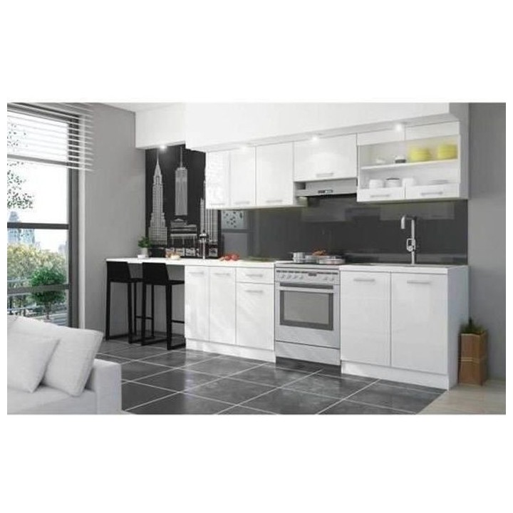 ULTRA Cuisine complete avec plan de travail L 2m40 - Blanc laqué bril