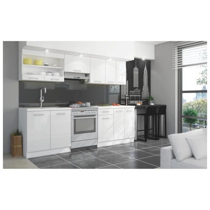 ULTRA Cuisine complete avec plan de travail L 2m40 - Blanc laqué bril