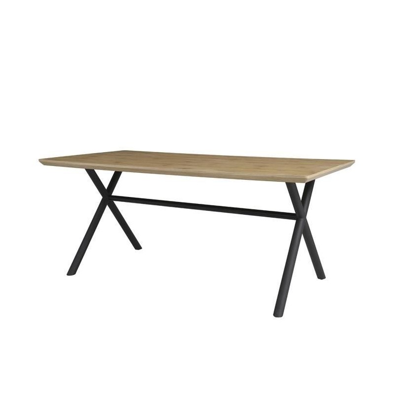 Table a manger fixe CROSS- Rectangulaire - Mélaminé Décor chene et métal noir - 8 personnes - L 180 x P 90 x H 76 cm