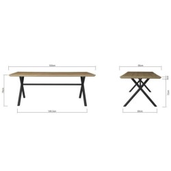 Table a manger fixe CROSS- Rectangulaire - Mélaminé Décor chene et métal noir - 8 personnes - L 180 x P 90 x H 76 cm