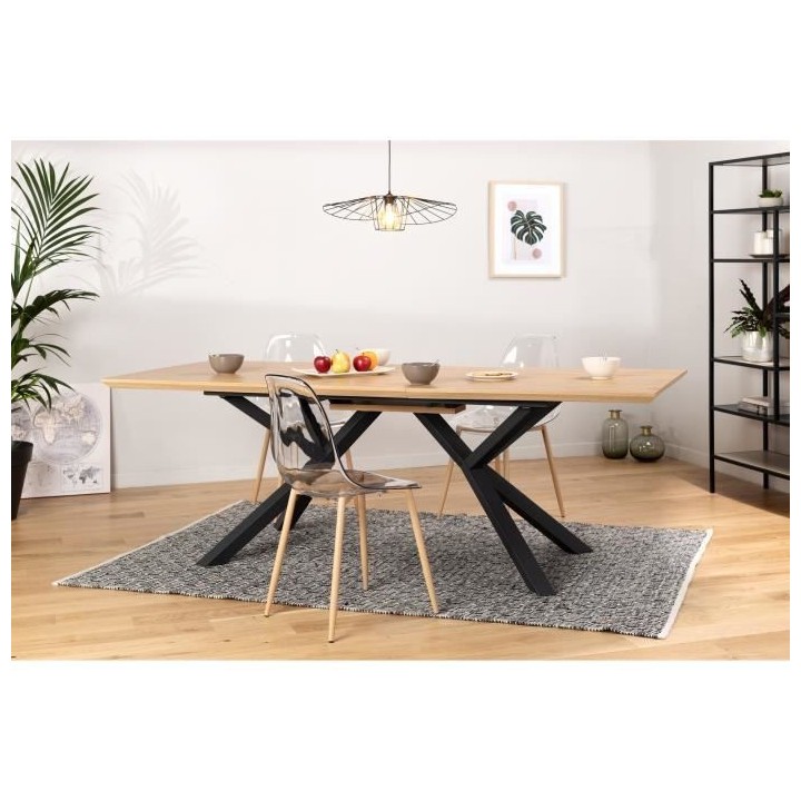 Table a manger extensible ELLIOR - Rectangulaire - Décor chene et mé