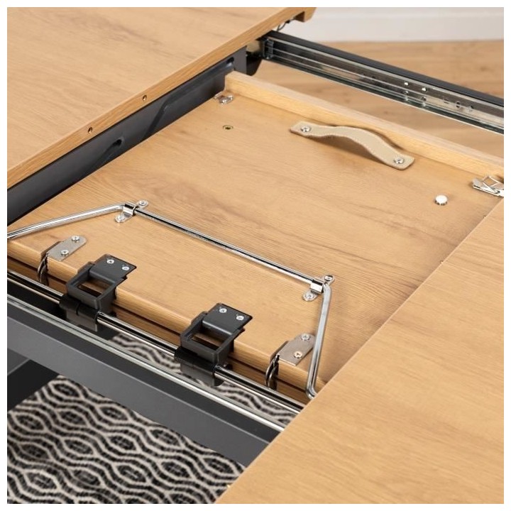 Table a manger extensible ELLIOR - Rectangulaire - Décor chene et mé