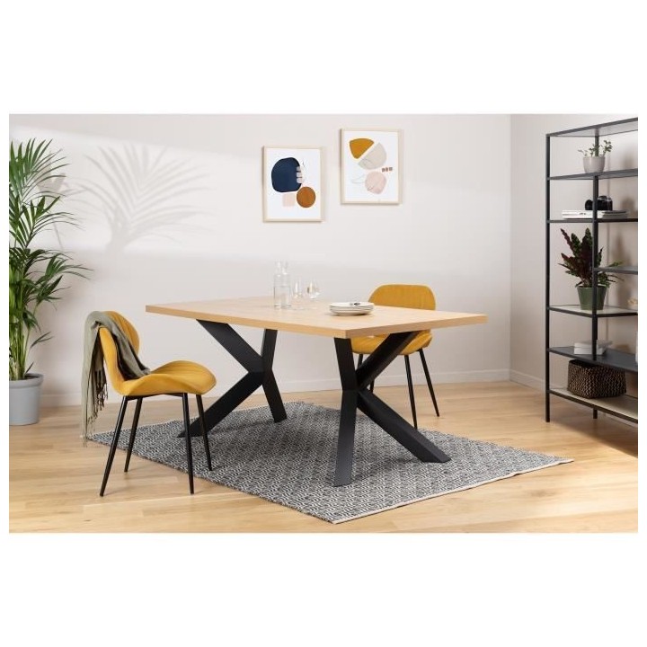 Table a manger fixe ELLIOR - Mélamine décor chene - Pieds Métal - s