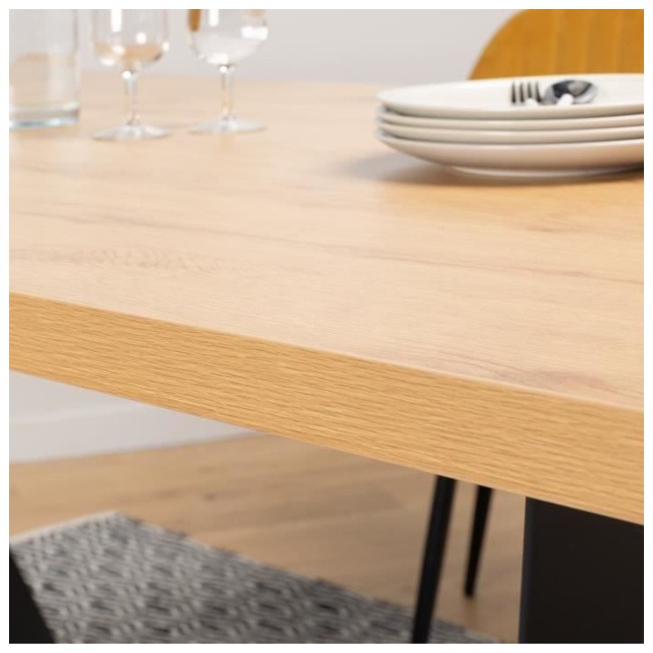 Table a manger fixe ELLIOR - Mélamine décor chene - Pieds Métal - s