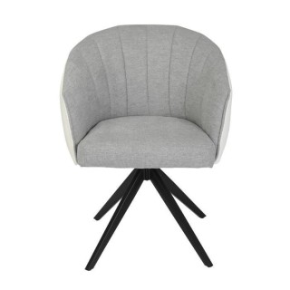 Fauteuil de table - Tissu gris clair et simili blanc - L 61,5 x P 61 x