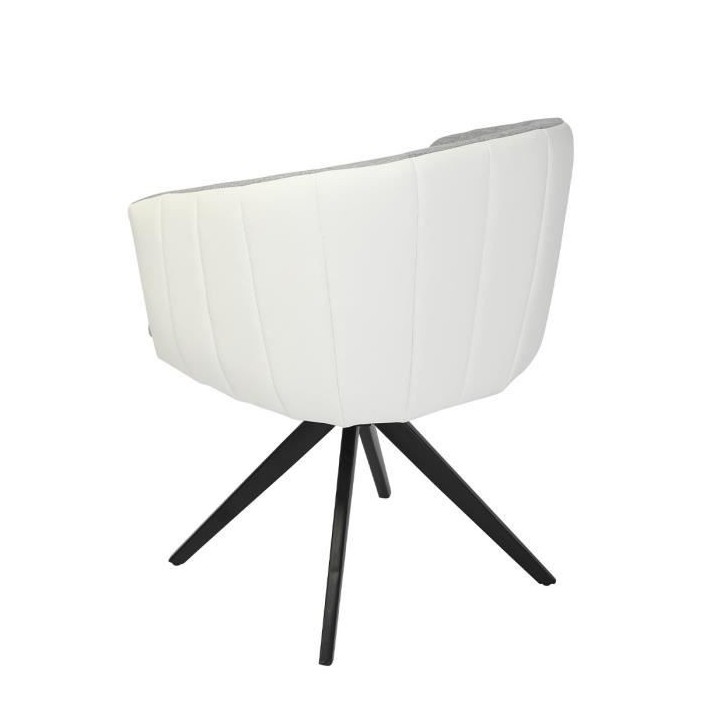Fauteuil de table - Tissu gris clair et simili blanc - L 61,5 x P 61 x